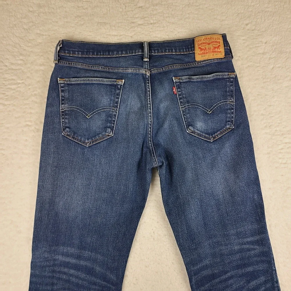 Levi's 514 Jeans Mens 36x32 Blue Straight Fit‎ Dark Wash Denim